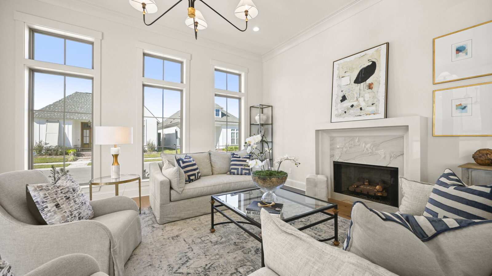 Living room interior of the home at Lot 71 in The Lakes at Harveston.