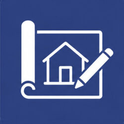 Blueprint and home design icon representing custom home planning