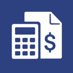 Construction estimate and budgeting icon with calculator and dollar symbol.